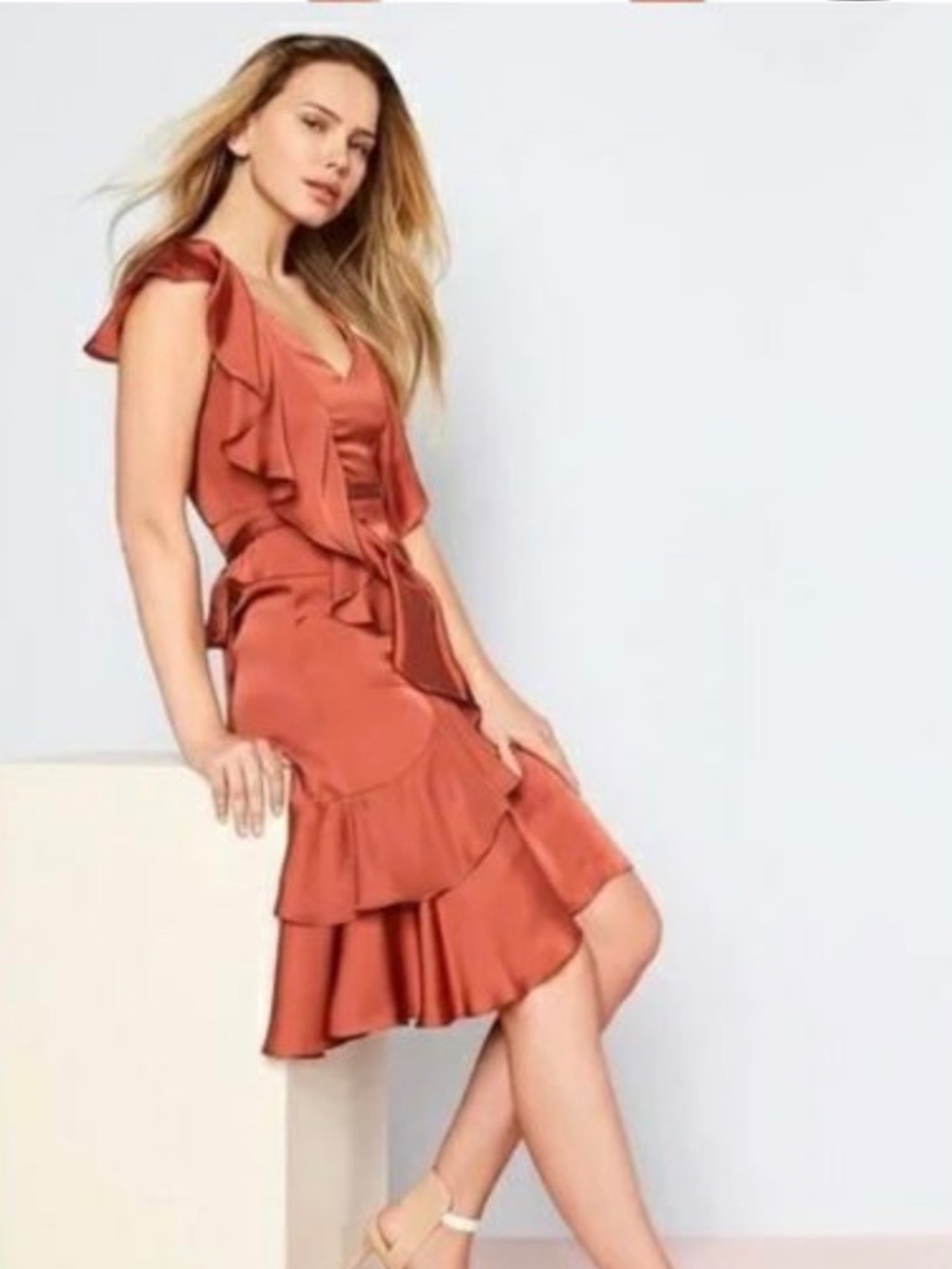 Gianni Bini Dusty Raffi Ruffle Satin Dress, Dusty Rose